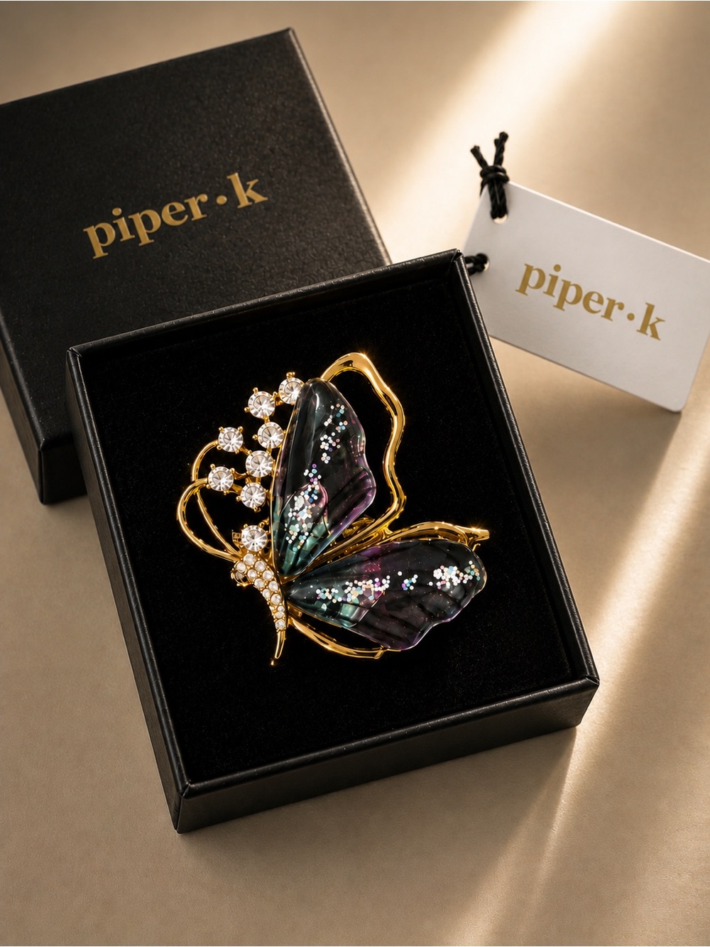 Piper Gold Butterfly Statement Ring with Iridescent Crystal Wings
